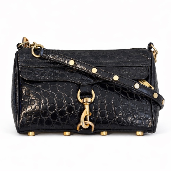Rebecca Minkoff Handbags - Rebecca Minkoff Black Croc Embossed Leather Crossbody Bag